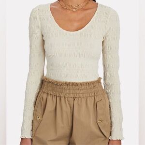 Frame Denim Cream Smocked Blouse